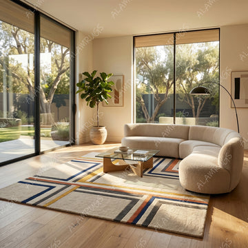 Contemporary Geometric Bauhaus Linear Statement Rug