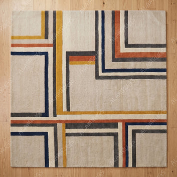 Contemporary Geometric Bauhaus Linear Statement Rug
