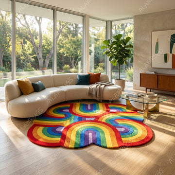 Contemporary Vibrant Rainbow Arch Organic Statement Rug