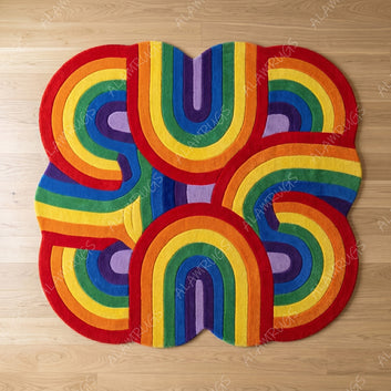 Contemporary Vibrant Rainbow Arch Organic Statement Rug