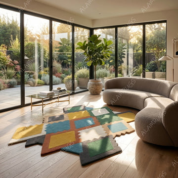 Contemporary Geometric Color Block Abstract Statement Rug