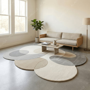 Contemporary Neutral Organic Pebble Abstract Area Rug